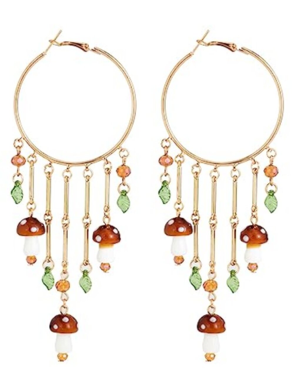 Colorful Boho Tassel Hoop Earrings Mushroom Leaves Dangle Earring for Women